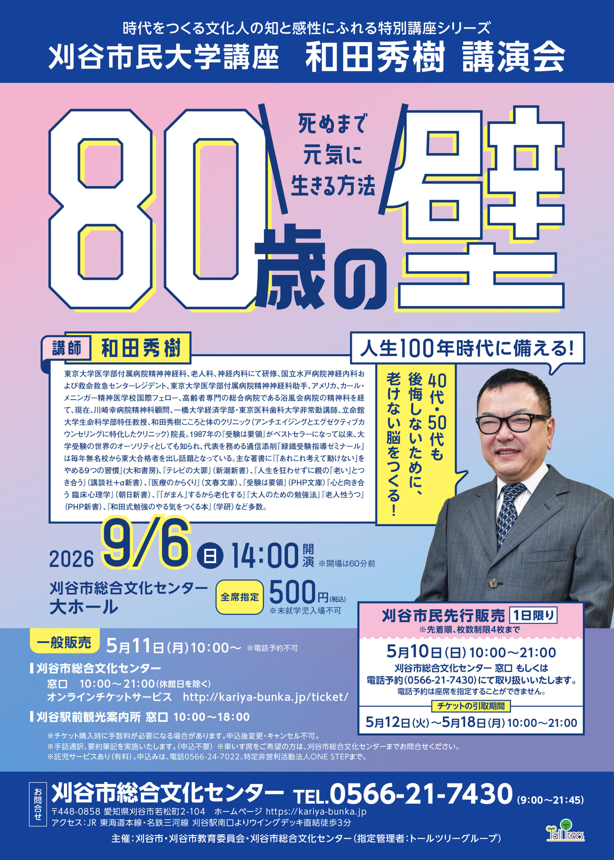 ＜刈谷市民大学講座＞和田秀樹講演会<br />
80歳の壁 ～死ぬまで元気に生きる方法～ 画像